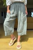 Made in Italy Pure Linen Classic 7/8 Pull On Pant Khaki - 
